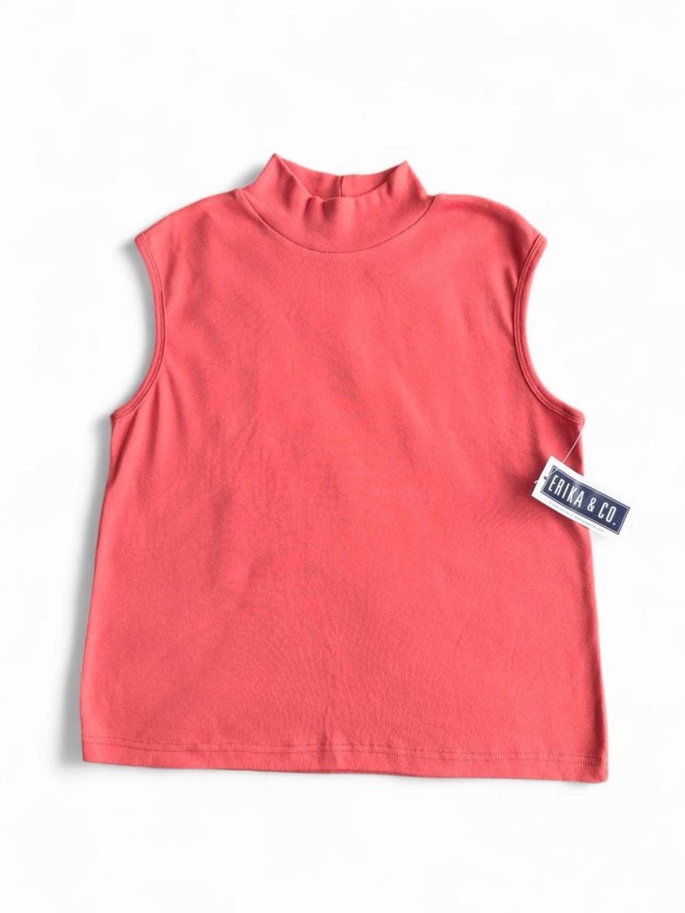 Erika & Co. Coral Ribbed Mock Neck Sleeveless Tank